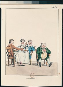 &39;Qui dort dine&39;, caricatura de um homem dormindo depois do jantar